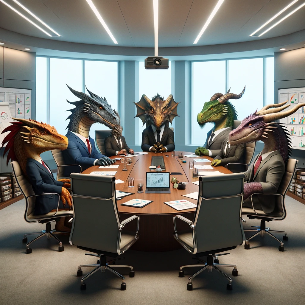 group of dragons in a marketing meeting